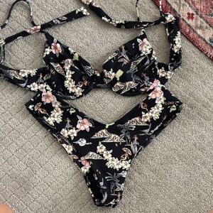 Skatie Black Floral Bikini Set